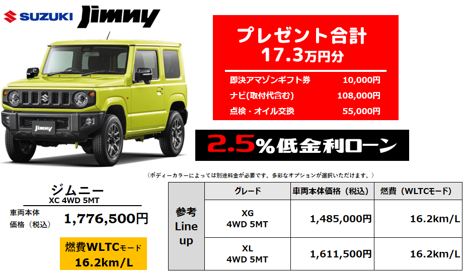 スズキ ジムニーの新車情報 気になる最新値引き情報もお届け ウッドベル新車情報サイト